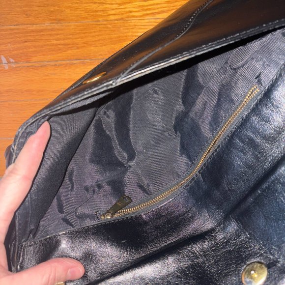Vintage Black Genuine Leather Clutch with Chain - Picture 5 of 10